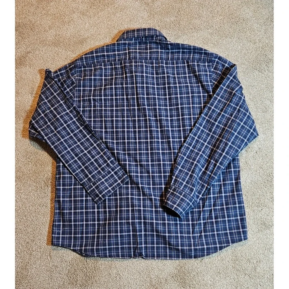 Banana Republic Mens Untucked Fit Navy Blue Plaid Button Down Shirt Large Casual